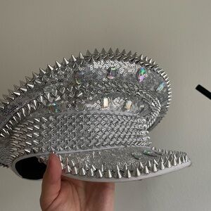 Studded Silver Sequin Cap
